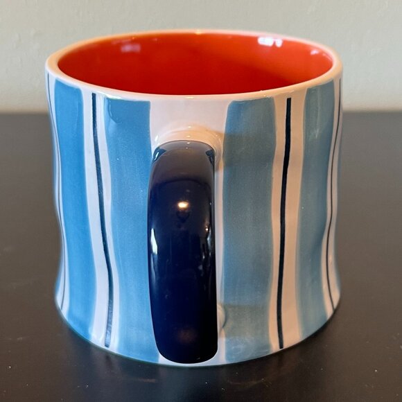 PRIMA DESIGN Oversized Wide-Mouth White & Blue Striped Mug with Orange Interior - Picture 3 of 10